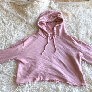 Pink Cropped Distressed Hoodie